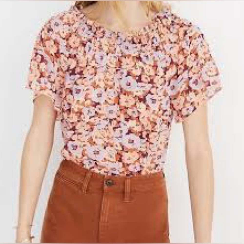 Madewell Smocked Mock heck Top in Floral Breeze- XS